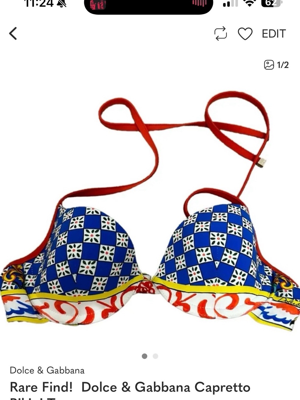 Dolce & Gabbana Blue, Red & Yellow Patterned Push-Up Bikini Top